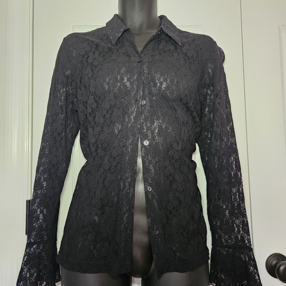 Chic Black Lace Button Down Shirt